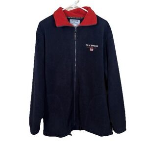Basix Palm Springs Fleece Jacket Men's‎ M Full Zip Navy Red USA Plush Insulating